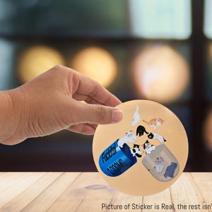 Prescription Fuckitol 1000MG Capsule with Cats Pouring Out Round Sticker 3&quot;, 2&quot; and 1&quot; - Funny, Pill