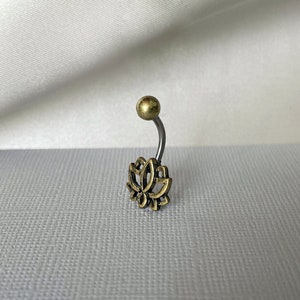 Gold Tone Lotus Flower Belly Button Ring