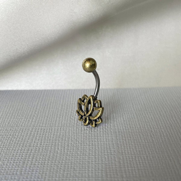 Gold Tone Lotus Flower Belly Button Ring