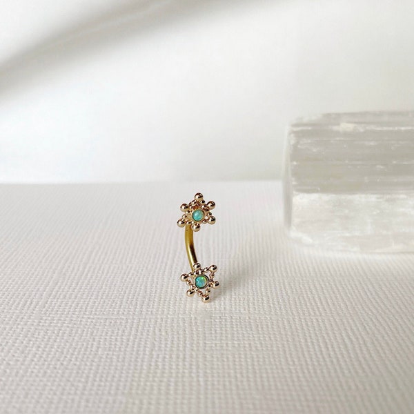 Gold Tone Dainty Opal Belly Button Ring