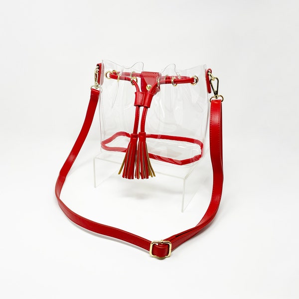 Clearlee Bucket Bag Red // Clear Stadium Bag Clear Crossbody Purse Clear Bag Policy Stadium Approved Handbag Concert Eras Tour Taylor Swift