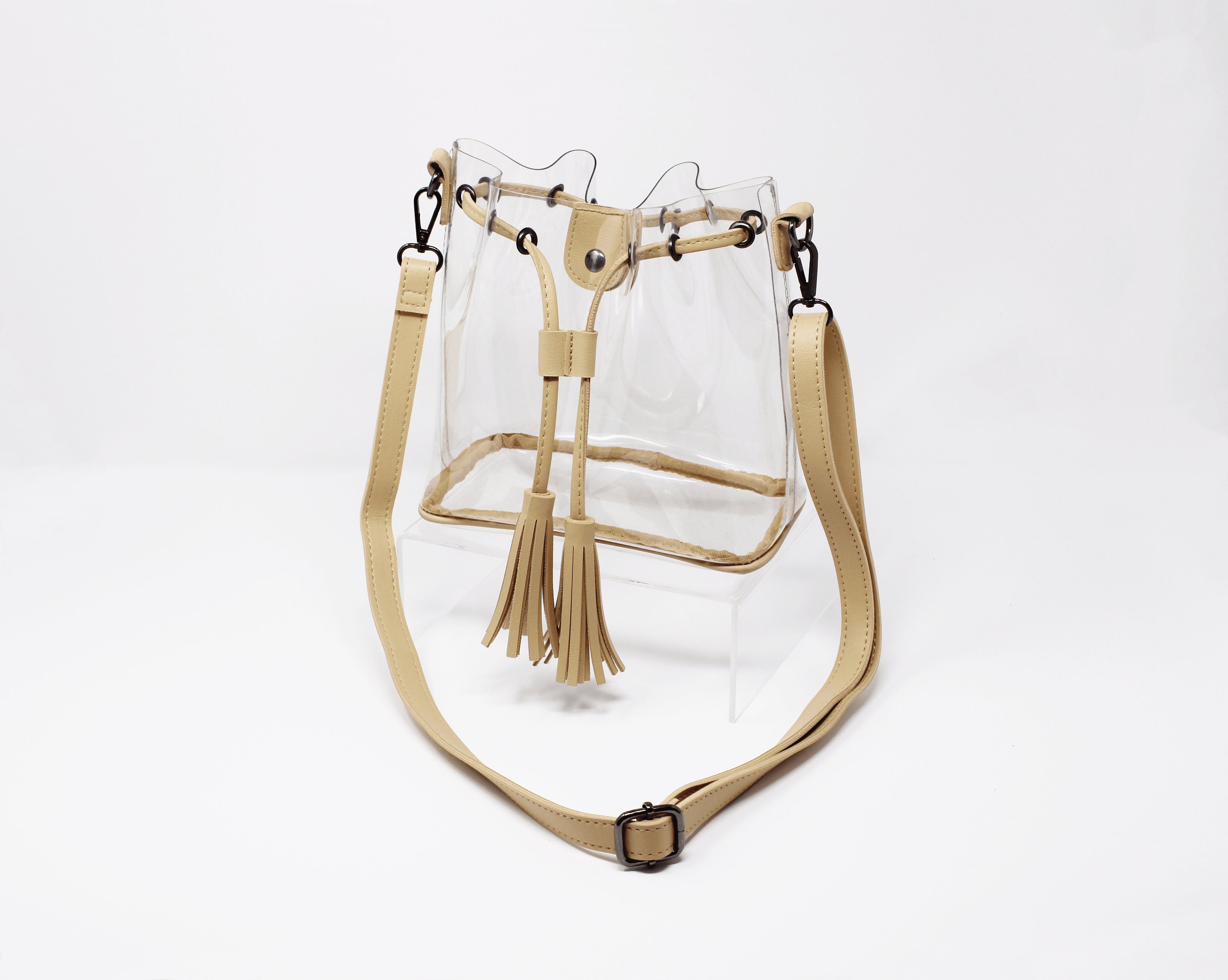 Clearlee Bucket Bag Tan // Clear Bucket Bag Clear Purse Clear Etsy