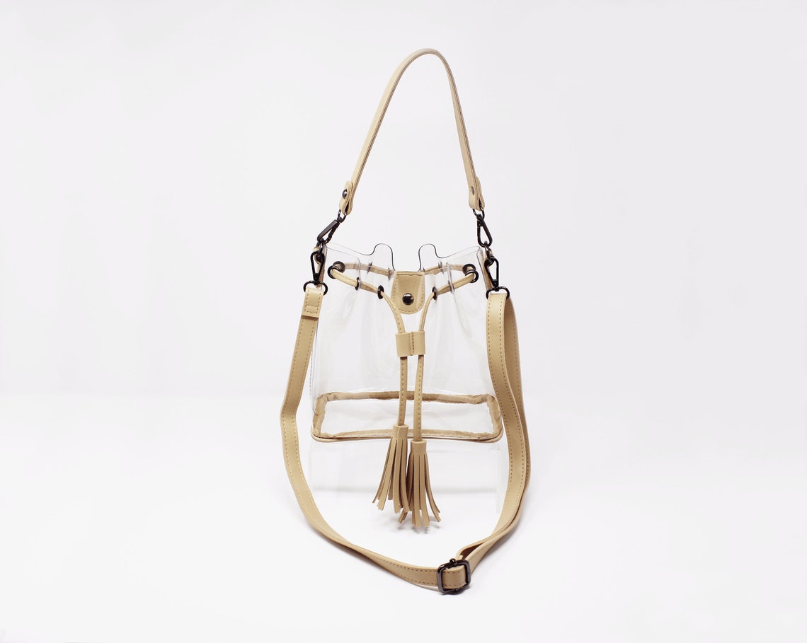 Clearlee Bucket Bag Tan // Clear Bucket Bag Clear Purse Clear Etsy