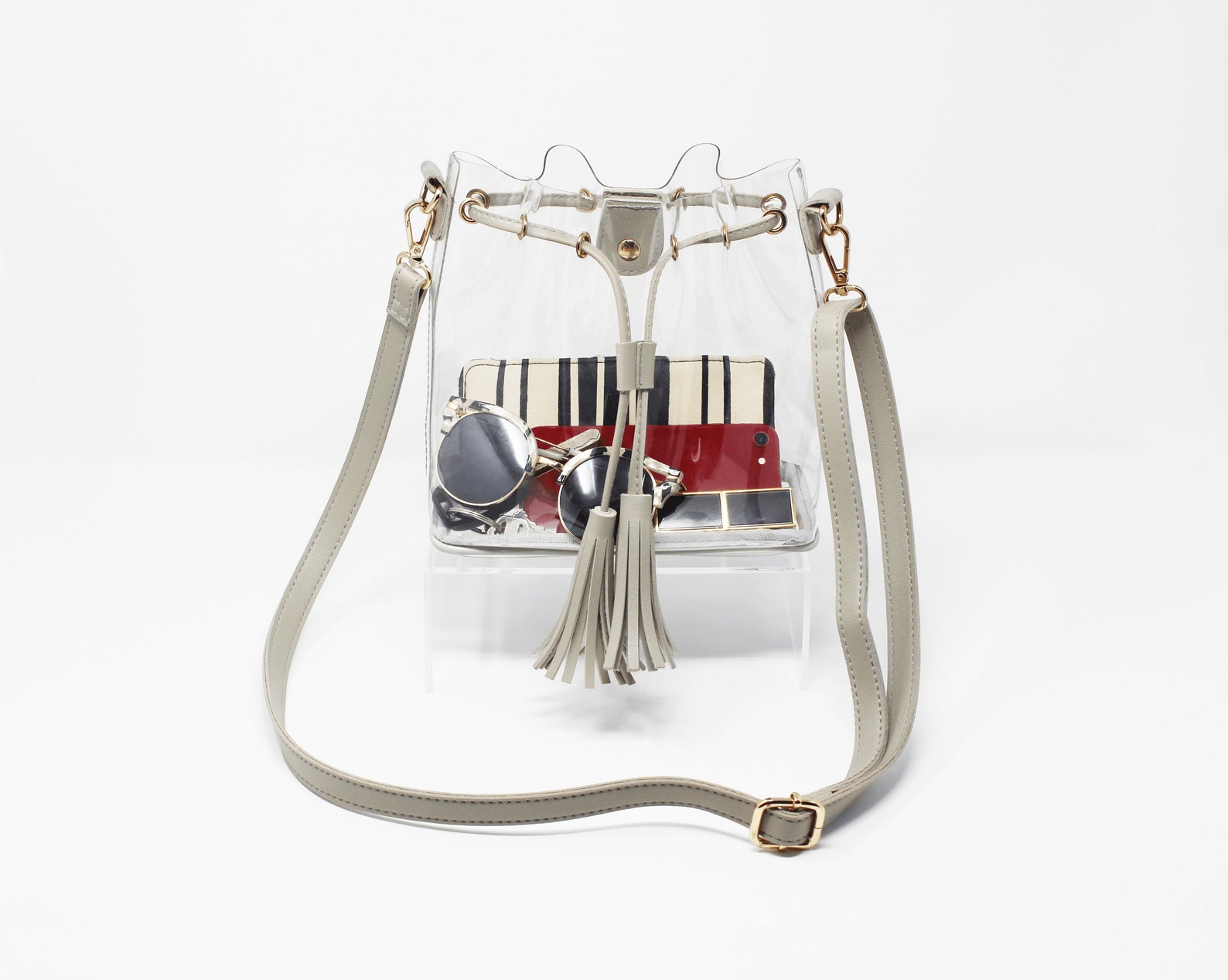 Clearlee Bucket Bag Grey // Clear Bucket Bag Clear Stadium Bag Etsy