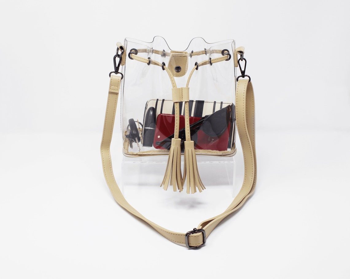 Clearlee Bucket Bag Tan // Clear Bucket Bag Clear Purse Clear Etsy