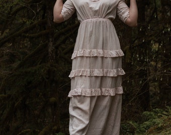 27" Waist-c.1915 Soft Pink Checked Gown--Please read item description before purchasing for details, measurements, and return policy!
