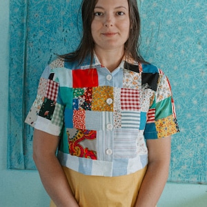Handmade Patchwork Button-up Shirt—Please read item description before purchasing for details, measurements, and return policy!
