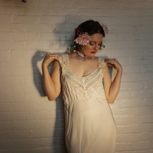 M-L 30's/40's Bias Cut Rayon Lace Gown image 1