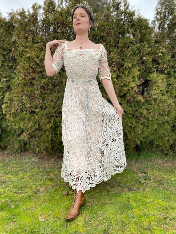 M/l-edwardian Battenburg Lace Gown--please Read Item Description Before  Purchasing for Details, Measurements, and Return Policy! - Etsy Israel