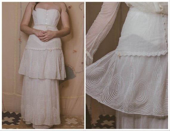 1910’s tiered net skirt with chain embroidery