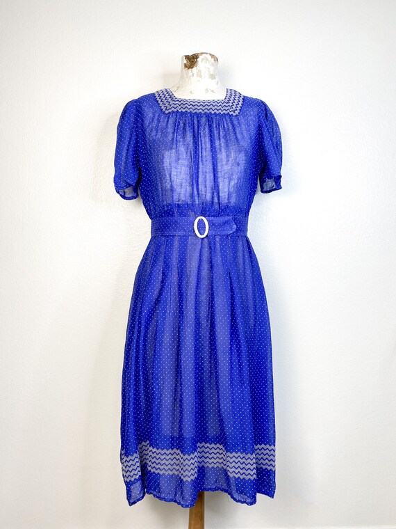 S/M-1930’s Sheer Royal Blue Dress - image 7