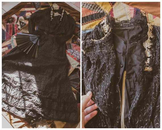Early 1900s 2-piece printed cotton voile gown