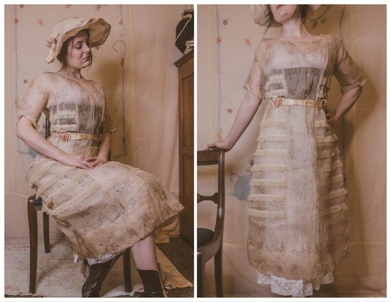 1910’s printed organdy dress with matching hat