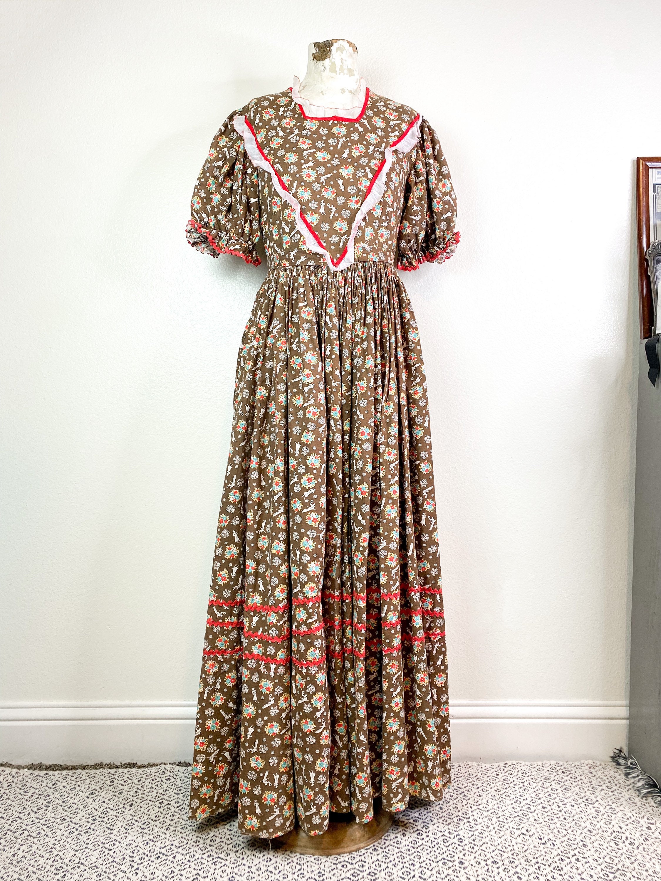 S/l-1930’s Novelty Print Prairie Dress--please Read Item Description ...