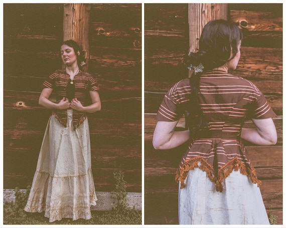 XXS/XS-c.1860’s Striped Brocade Bodice - image 2