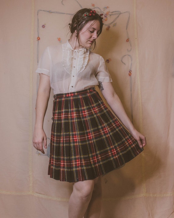 XS/M-1940’s plaid wrap around skirt by “Marshall F