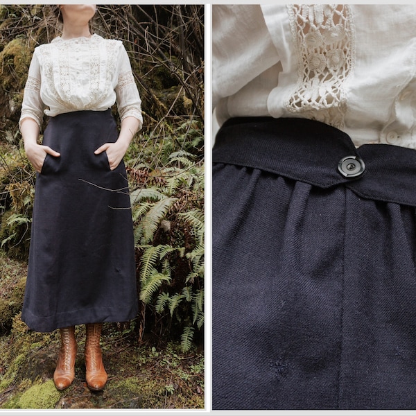 Sz.S-1910’s Dark Navy Blue Wool skirt with Pockets