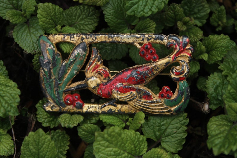 Painted Hummingbird Brooch- cast plastic--Please read item description before purchasing for details, measurements, and return policy! image 1