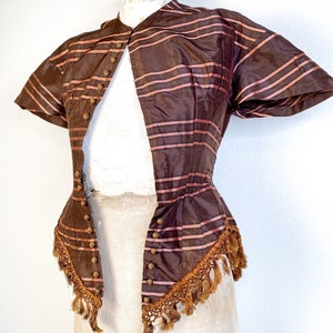 XXS/XS-c.1860’s Striped Brocade Bodice—Please read item description before purchasing for details, measurements, and return policy!