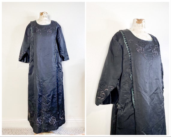 M/XL-Early 1920’s volup silk dress with beaded an… - image 1