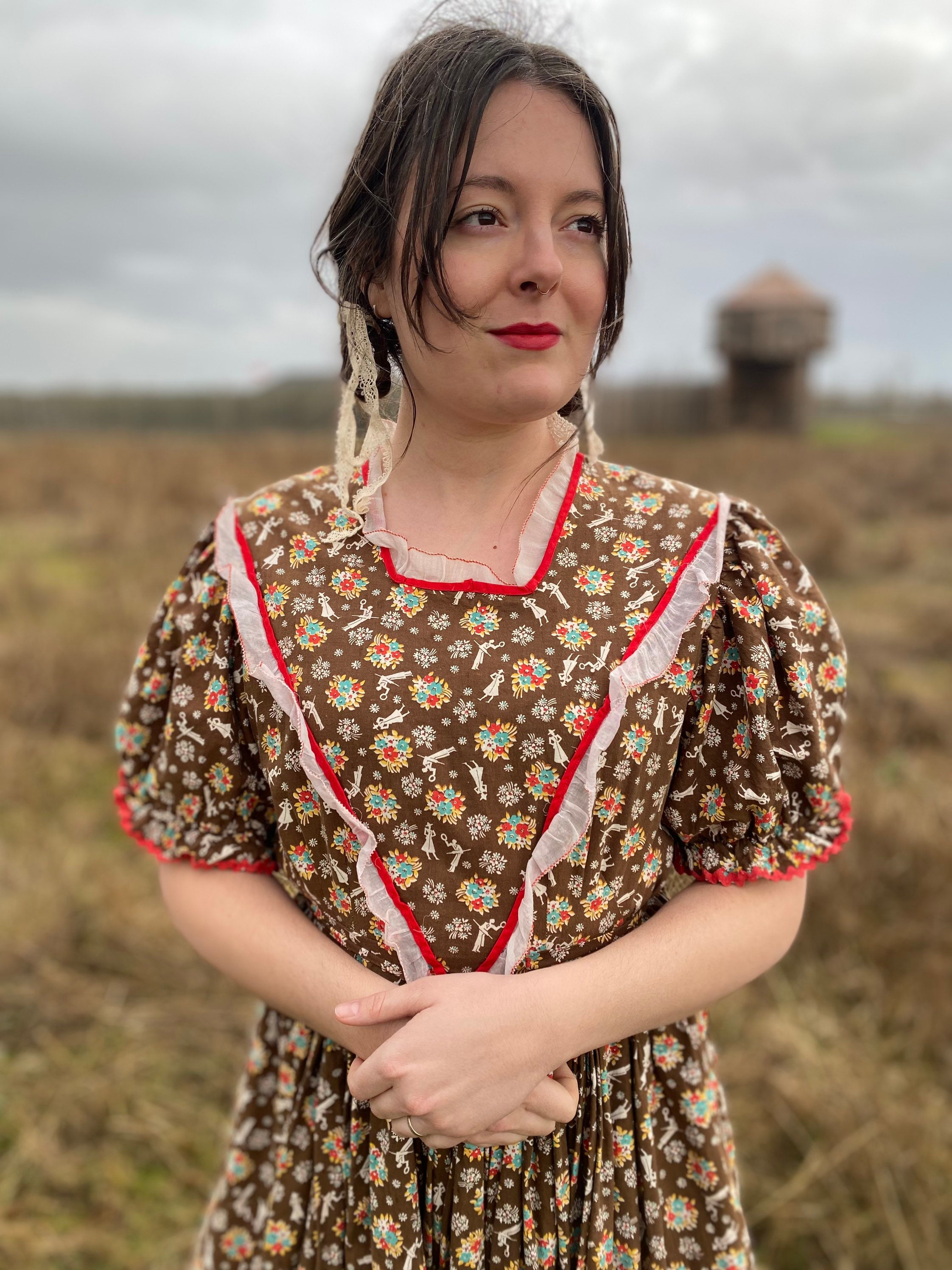 S/l-1930’s Novelty Print Prairie Dress--please Read Item Description ...
