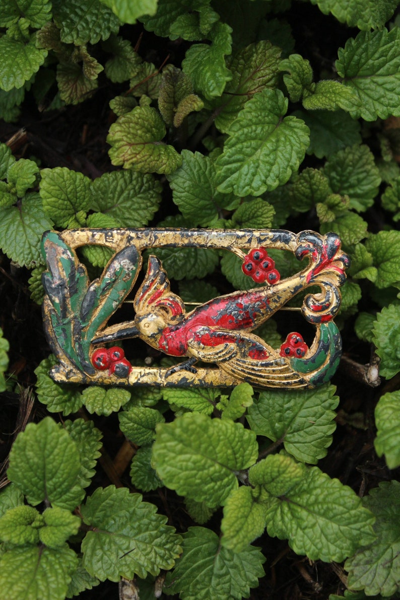 Painted Hummingbird Brooch- cast plastic--Please read item description before purchasing for details, measurements, and return policy! image 2