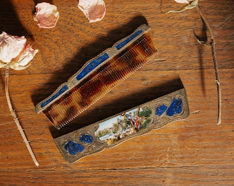 Antique Enameled Comb and Case--Please read item description before purchasing for details, measurements, and return policy!