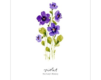 Violet Art, Mary Garden, Watercolor Florals, Catholic Home Decor, Gift for Mom, Christmas