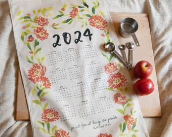 2024 Calendar Tea Towel, Red Kitchen Decor, Christmas Gift, Secret Santa, Stocking Stuffer, Gift for Mom, Gift for Grandma, Hostess Present