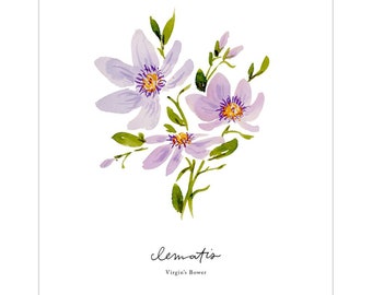 Clematis Art Print, Mary Garden, Marian Florals, Catholic Home Decor, Christmas Gift for Mom, Watercolor Art, Gift for Grandma