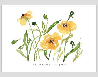 Thinking Of You Green And Yellow Floral Flat Cards