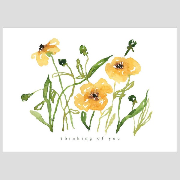 Thinking Of You Green And Yellow Floral Flat Cards