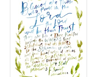 Jeremiah 17-7, Trust in the Lord, Encouragement for Caregiver, Christian Home Decor, Catholic Gift, Scripture Art Print