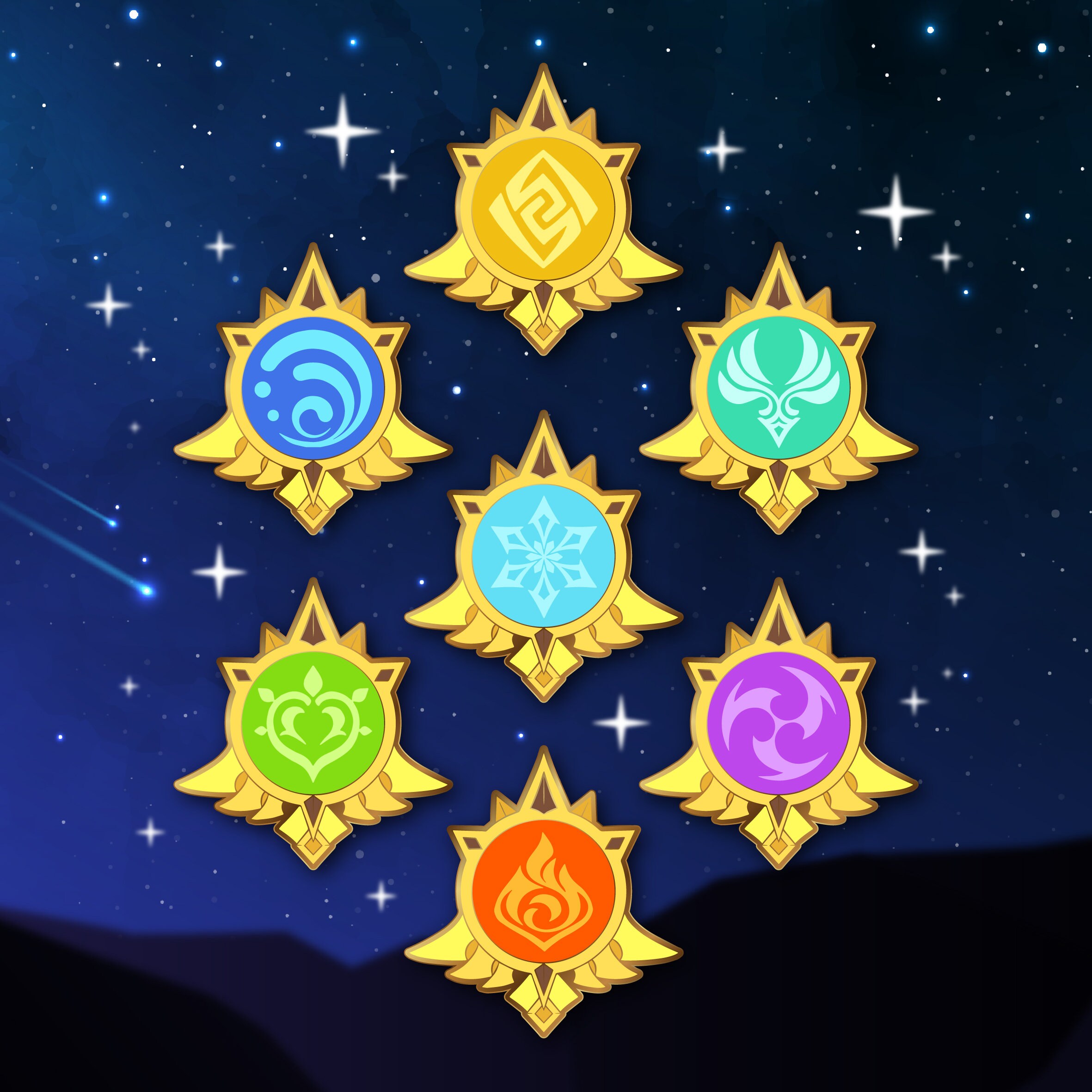 Genshin Impact Vision Enamel Pin Collection Etsy