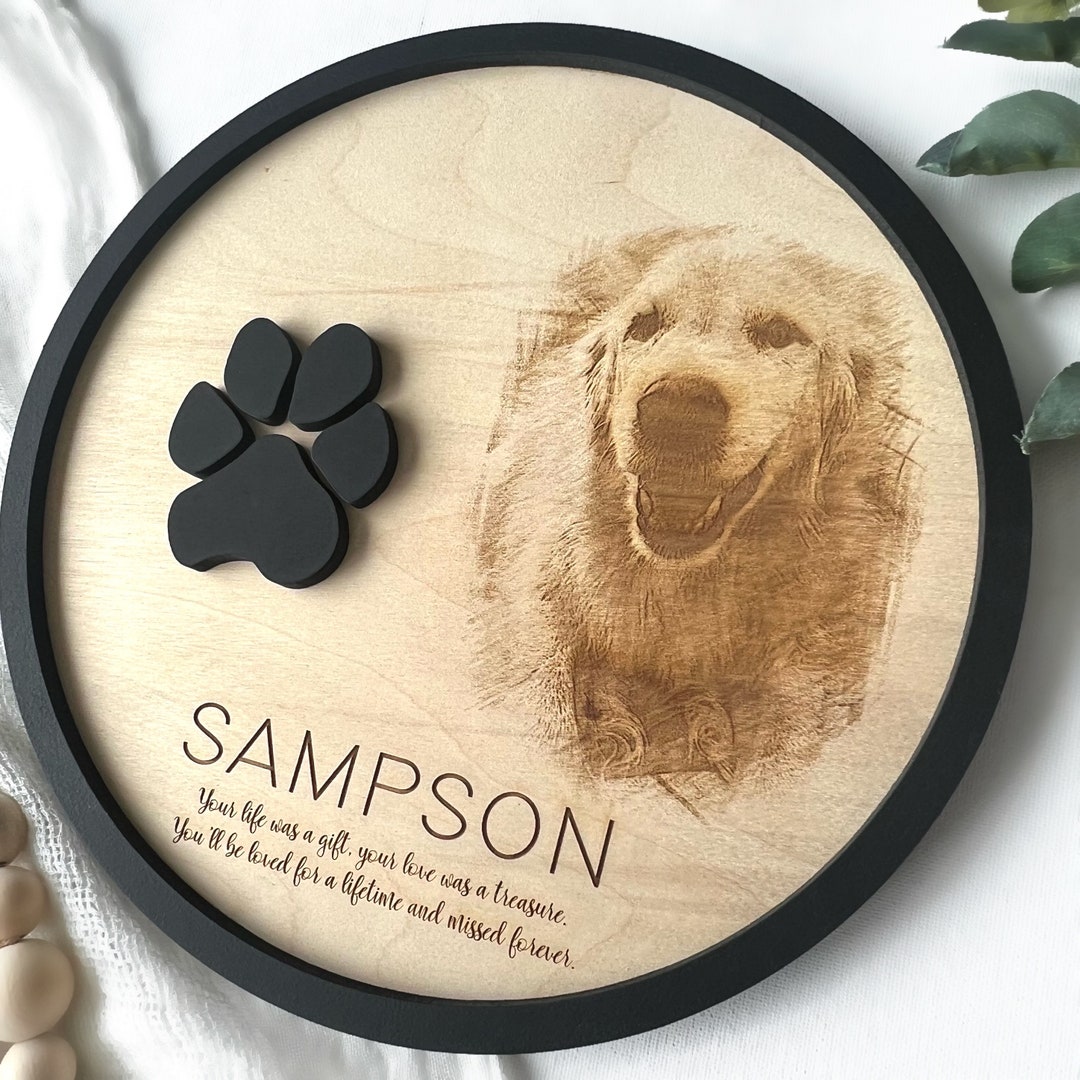 Custom Laser Engraved Pet Memorial Sign 3D Paw Print Personalized
