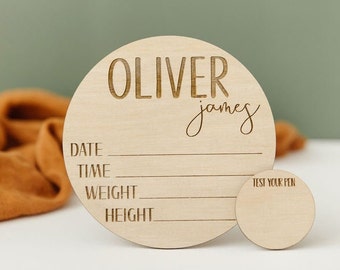 Wooden Birth Stat Announcement Disc