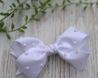 Pearls Grosgrain Hair bows, Nylon Baby headbands, Big Bows for Girls, chic hair bows, accessories for toddler girls, Gifts for Daughter
