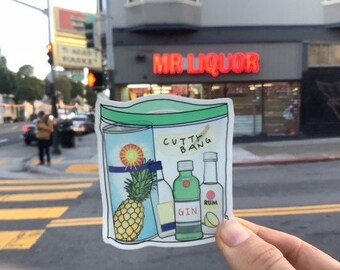 カティ・バング・ステッカー｜サンフランシスコ、デイリーシティ、ベイエリア、カリフォルニア｜酒屋｜街角の店｜ハイフィー・ジュース｜袋入りカクテル