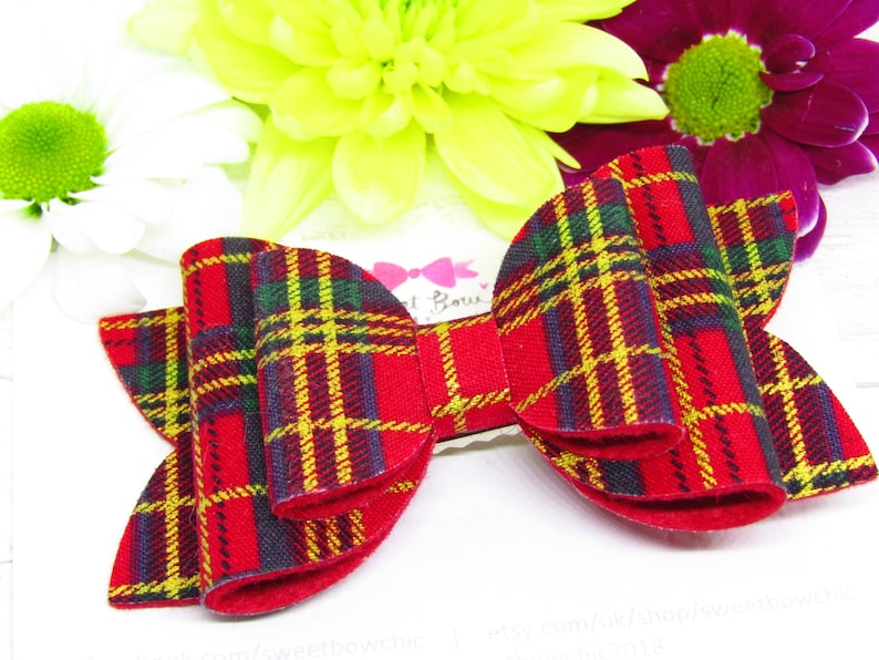 Gift for Girls Red Tartan Hair Bow Hair Slide Party Bow Hair Accessory Large Bow
