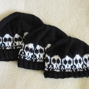 Hand Knit Hat with Skull Pattern
