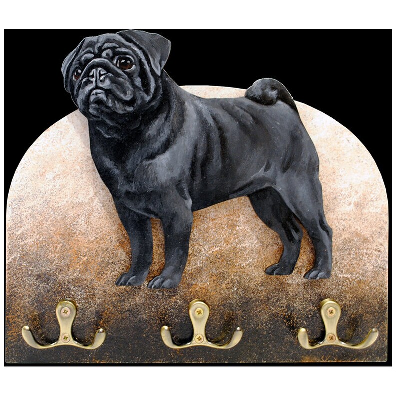 Black pug Black dog Black dog wall art Dog leash hanger Dog Etsy
