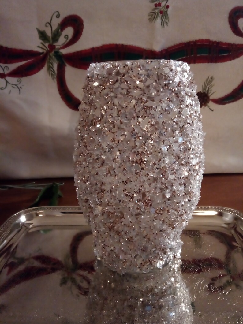 Rose Gold Crushed Glass Vase Etsy
