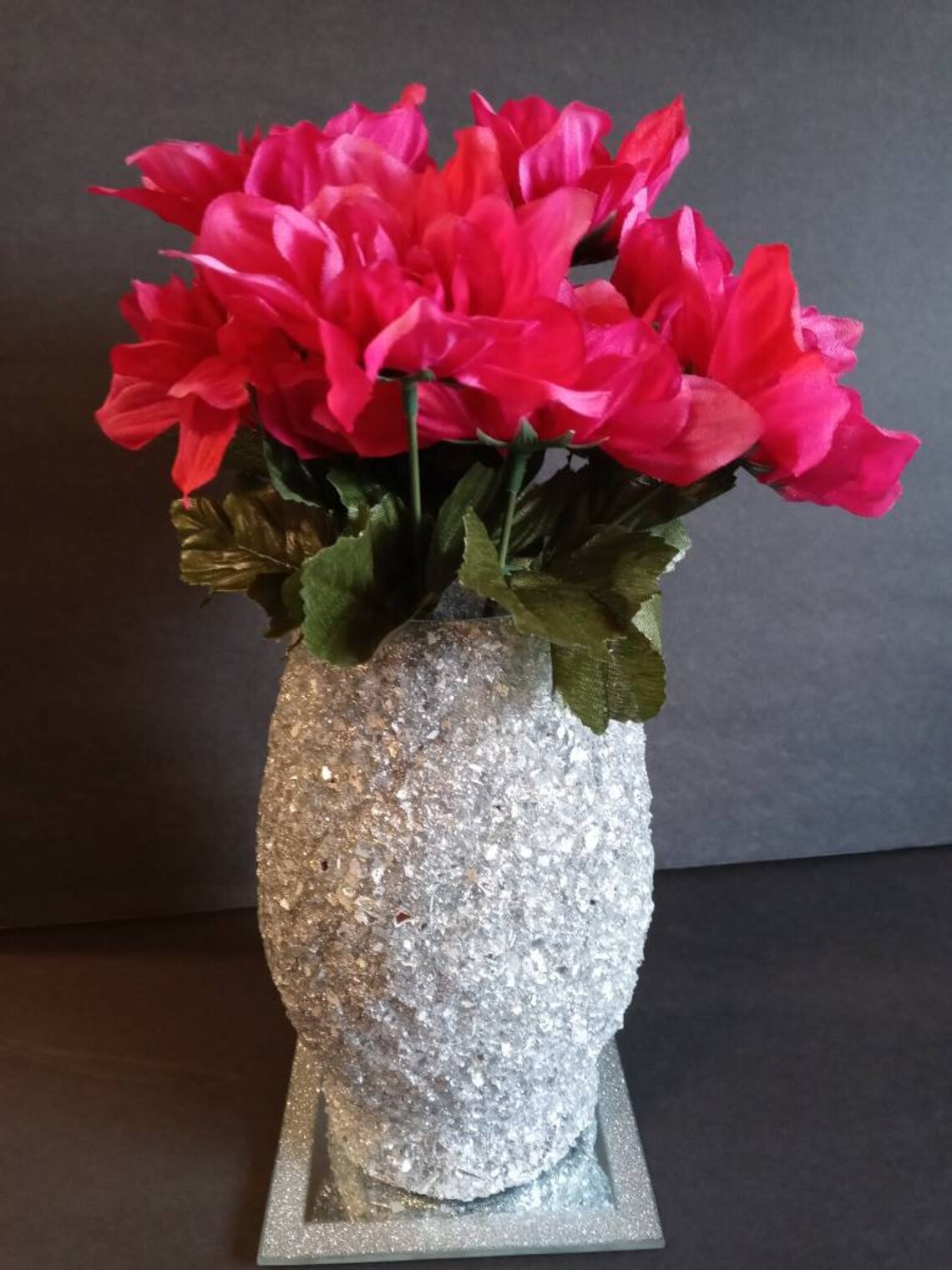 Silver Glitter and Crushed Glass Vase Etsy