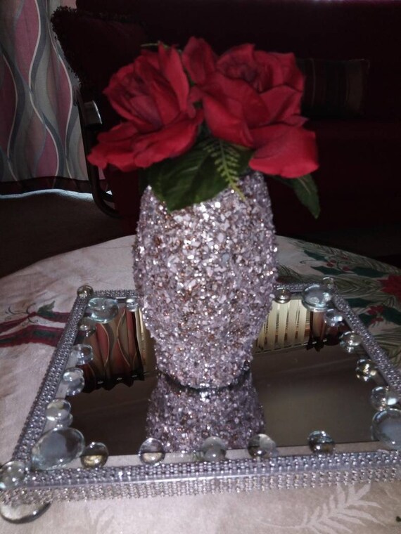 Rose Gold Crushed Glass Vase Etsy