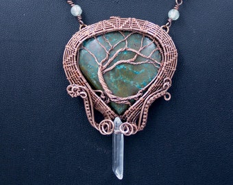 Wire Woven Chrysocolla Tree of Life Necklace