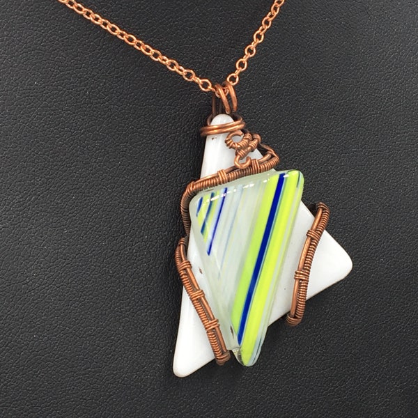 Fused Glass Triangle Wire Wrapped Pendant