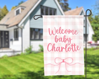Welcome Baby Garden & House Flag, Preppy Watercolor New Baby Girl Garden Banner, Baby Boy Birth Announcement Flag, Baby Shower Garden Flag