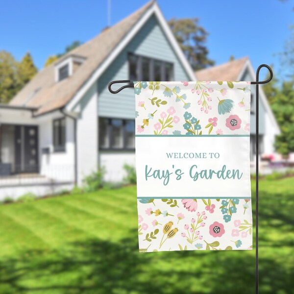 Custom Name Garden & House Banner, Flower Garden Flag, Butterfly Garden Flag, Grandmother Gift, Gift for Gardener, Customized Flag