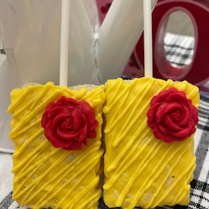 Beauty and the Beast themed chocolate rice crispy treats