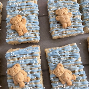 Teddy Bear chocolate drizzled rice crispy treats